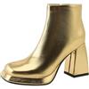 CRETUAO Stivaletti Tacco Alto Grosso Punta Quadrata Dorata Donna,Stivaletti Comodi Comodi Cerniera Laterale Argento Brillante Lussuoso,Stivaletti Festa Modello passerella sfilata di Moda,d'oro,37 EU