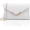 Milisente Pochette da donna in pelle da sposa, borsa da sera metallica, borsa a tracolla, Pelle Goffrata Bianco