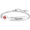 LSxAB Braccialetto con scritta in lingua inglese Heart Medical Alert ID, per donne e ragazze, braccialetto di pronto soccorso in acciaio inox,, Acciaio inossidabile, Nessuna pietra preziosa