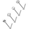 OUFER Body Piercing Nose Stud Titanium L-Shaped Nose Piercings Nose Piercing Jewellery 22G Nose Bar 4pcs 1.5mm 2mm 2.5mm 3mm Tiny Nose Bone Pin Sets Nostril Piercing Jewelry