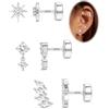 Adramata 3 Paia Orecchini Argento 925 Donna Brillanti Orecchino a Bottone Piccolo Piercing Orecchio Cartilagine Piercing Trago Helix Anallergici
