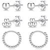 LYTOPTOP Orecchini a cerchio in argento da donna, 3 paia di piccoli orecchini in argento Sterling con perline | ipoallergenici e piccoli gioielli per uomo e ragazza, 8 mm 10 mm 12 mm, Argento Rame