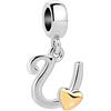 SBI Jewelry Charm da donna a forma di cuore, compatibile con braccialetti Pandora, con iniziale dell'alfabeto, gioiello da donna, Misura unica, Rame, Nessuna pietra preziosa