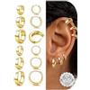 FANCH 6Paia Orecchini a Cerchio Argento 925 per le Donne Uomo Oro Placcato 14K Chunky Piccoli Orecchini Cerchio Ipoallergenico Set Orecchini Donna per Multipli Piercing Oro 7/10/12MM