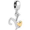 SBI Jewelry Charm da donna a forma di cuore, compatibile con braccialetti Pandora, con iniziale dell'alfabeto, gioiello da donna, Misura unica, Rame, Nessuna pietra preziosa