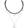 MILAKOO nero Perline Collana Girocollo Luna e stella Ciondolo Delicato Charms Multistrato Perline Sfaccettato girocollo per le Donne
