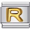Mon & Sons R Lettera iniziale del nome in oro giallo personalizzata Charm in argento alfabetico 9mm, compatibile con bracciale modulare a catena italiana
