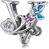MUERDOU Charm in argento con lettera iniziale a forma di farfalla, per braccialetti Pandora, ciondoli fai da te, regali per donne, Smalto, Zirconie sintetico