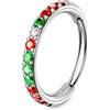 OUFER 20G Natale Piercing Naso Acciaio Chirurgico 316L Segmento a Cerniera Anello Naso Hoop Trasparente Rosso Verde CZ Helix Earring Per Le Donna 8 mm