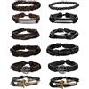 KALVICA 12 Pezzi Braccialetti in Pelle Intrecciata per Uomo Donna Bracciale Cuoio Uomo Set Albero della Vita Bracciali Nero Marrone Vintage Punk Braccialetto Regolabile