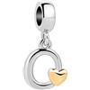 SBI Jewelry Charm da donna a forma di cuore, compatibile con braccialetti Pandora, con iniziale dell'alfabeto, gioiello da donna, Misura unica, Rame, Nessuna pietra preziosa