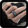 Cybche Anello vintage con pietra di luna pietra natale, nero, regolabile, aperto, ovale, anello con gemma gotico per Halloween, con opale cavo, anelli per nocche e dita, gioielli statement per donne