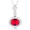 Rizilia Pendente con 18 Catena & Taglio Ovale CZ [Simulata Rosso Rubino] in Placcato in Oro Bianco, Semplice Ed Elegante Moderno