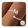 Maynor A-Z Anello con lettere in argento 925 da donna con zirconi cubici impermeabili - Anello regolabile da 50 a 60 pollici anello iniziale gioielli, Einheitsgröße, Metallo non prezioso