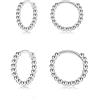LYTOPTOP Orecchini a cerchio in argento da donna, 3 paia di piccoli orecchini in argento Sterling con perline | ipoallergenici e piccoli gioielli per uomo e ragazza, 8 mm 10 mm 12 mm, Metallo