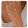 Nymora Braccialetto a mano dorato per donne - Bracciale con anello alla moda, delicato, placcato in oro 14k, ipoallergenico, semplice e elegante, gioielli per la mano, X-Large