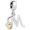SBI Jewelry Charm da donna a forma di cuore, compatibile con braccialetti Pandora, con iniziale dell'alfabeto, gioiello da donna, Misura unica, Rame, Nessuna pietra preziosa