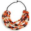 Avalaya Collana multifilo con perline di legno e cordoncino di cotone, 68 cm, colore: arancione/marrone/naturale