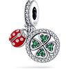 Mon & Sons Catena di sicurezza da viaggio con ciondolo a forma di coccinella, in argento Sterling 925, compatibile con braccialetti Pandora Moments, 4mm Hole, Metallo Argento sterling, Nessuna pietra preziosa