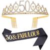 Dimetey Set di diadema in oro nero 50 & Fabulous con fascia e strass, regalo per il 50° compleanno da donna, fascia per compleanno da donna, decorazione per festa di 50° compleanno (nero 50°), Large,