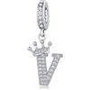 YOUFENG Jewellery Ciondolo in argento con lettera dell'alfabeto e corona, adatto per braccialetti Pandora, idea regalo per donne, Zirconia cubica