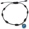 MYSTIC JEWELS by Dalia - Bracciale Kabbalah - Cordino 7 nodi di di filo rosso con un piccolo occhiello in argento 925 placcato oro - Unisex - Regolabile - Protezione da malocchi (Nero)
