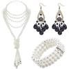 TOEECY Set Gioielli Sposa Perle Collana Multistrato Orecchini Fiore Bracciale Elegante Cerimonia Matrimonio Accessori Donna