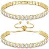 KRFY Bracciali da Tennis per Donna e Ragazze - Set di Braccialetti Regolabili in Cristallo e Metallo Oro e Argento