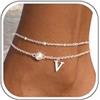 Aidenn Cavigliera in argento Sterling 925 con lettera dell'alfabeto, a strati, con ciondolo a forma di iniziale in zirconia cubica, regolabile, idea regalo per donne e ragazze, Rame