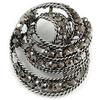 Avalaya Spilla ovale a spirale in ematite di ispirazione vintage, in argento anticato, lunghezza 50 mm