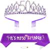 Xihuimay Viola 50° compleanno Tiara Sash per Principessa Corona Cristallo Regina Tiara Compleanno Fasce Buon Compleanno Decorazioni di Compleanno Sash Tiara Kit Compleanno Abbigliamento Accessori Forniture per