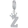 YOUFENG Jewellery Ciondolo in argento con lettera dell'alfabeto e corona, adatto per braccialetti Pandora, idea regalo per donne, Zirconia cubica