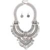 Niaspi Set di collana e orecchini con ciondolo a forma di moneta intagliata esagerata, per donne e ragazze, stile vintage, bohémien, grosso, gitano, tribale, punk, collare, girocollo, gioielli in