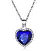 Yienate Collana girocollo in cristallo con cuore zaffiro alla moda con ciondolo a forma di cuore e cristallo blu con ciondolo a forma di cuore dell'oceano, regalo per donne e ragazze