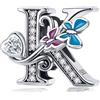 MUERDOU Charm in argento con lettera iniziale a forma di farfalla, per braccialetti Pandora, ciondoli fai da te, regali per donne, Smalto, Zirconie sintetico