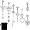 Leikedun 8 piercing per ombelico in acciaio inox chirurgico, 14 G, a forma di cuore, con fiocco, gioielli per donne e ragazze