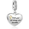 MiniJewelry Ciondolo a forma di cuore con dedica della Bibbia Isaiah Matteo, compatibile con braccialetti Pandora, croce di Gesù, religione, compleanno, Natale, gioielli regalo, One Size, Rame, Non pietra