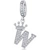 YOUFENG Jewellery Ciondolo in argento con lettera dell'alfabeto e corona, adatto per braccialetti Pandora, idea regalo per donne, Zirconia cubica