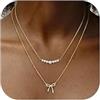 Dochais 2PCS Collana Oro Donna Fiocco Cuore Collana Placcato Oro 14K Regolabili Collane Impilabili con Ciondolo Piccola Set Collane Girocollo Pendente per Donne Ragazza Gioielli Regali B