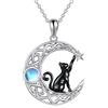 LSxAB Collana con ciondolo a forma di gatto sulla luna, con nodo celtico e mezzaluna, per donne e ragazze, 45 cm, Rame, Non pietra preziosa
