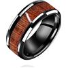 Uloveido Anelli di fidanzamento in acciaio inossidabile bianco e nero intarsio in legno per uomini e donne Y1539, Y1539-Black-UK Size T1/2(62.1mm), Metallo non prezioso