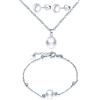 CPSLOVE Collane Bracciale Orecchini da donna ragazze, Parure di gioielli in argento 925, Collana pendente di perle, Bracciale di perle, Orecchini di perle d'acqua dolce naturali, bianco