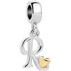 SBI Jewelry Charm da donna a forma di cuore, compatibile con braccialetti Pandora, con iniziale dell'alfabeto, gioiello da donna, Misura unica, Rame, Nessuna pietra preziosa