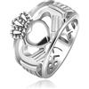 Uloveido Anello Claddagh irlandese placcato in oro bianco con cuore a mano dell'amicizia con corona di amore per donna uomo Y1729, N1/2 (54.4mm), Acciaio inossidabile, Nessuna pietra preziosa