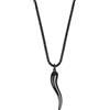 Hanary Collana in corno italiano nero, in acciaio inox, con ciondolo a forma di corno di cornicello, amuleto, catenina veneziana, gioielli italiani