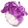 Avalaya Anello flessibile con perline in vetro rosa viola e pietra di vetro, misura S/M, Misura unica