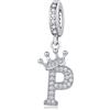 YOUFENG Jewellery Ciondolo in argento con lettera dell'alfabeto e corona, adatto per braccialetti Pandora, idea regalo per donne, Zirconia cubica