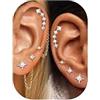 JeryWe Set Orecchini Donna Acciaio Inossidabile Piercing Orecchio Orecchini Anallergici Donna 4 Paia Con 2 Catene Helix Piercing - Stella - Argento