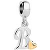 SBI Jewelry Charm da donna a forma di cuore, compatibile con braccialetti Pandora, con iniziale dell'alfabeto, gioiello da donna, Misura unica, Rame, Nessuna pietra preziosa