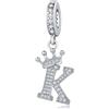 YOUFENG Jewellery Ciondolo in argento con lettera dell'alfabeto e corona, adatto per braccialetti Pandora, idea regalo per donne, Zirconia cubica
